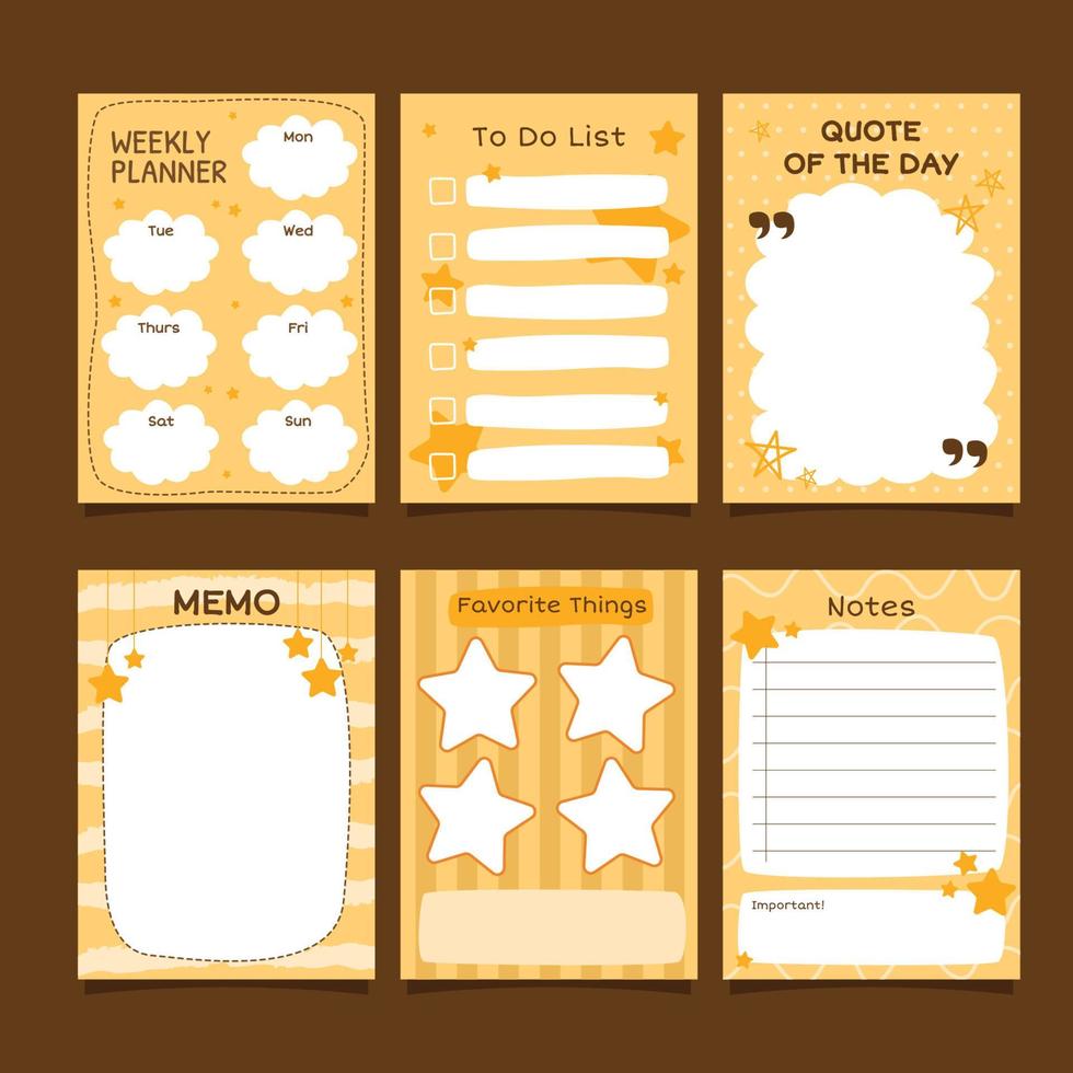 conjunto de planificador monocromático con lindos elementos dibujados a mano vector