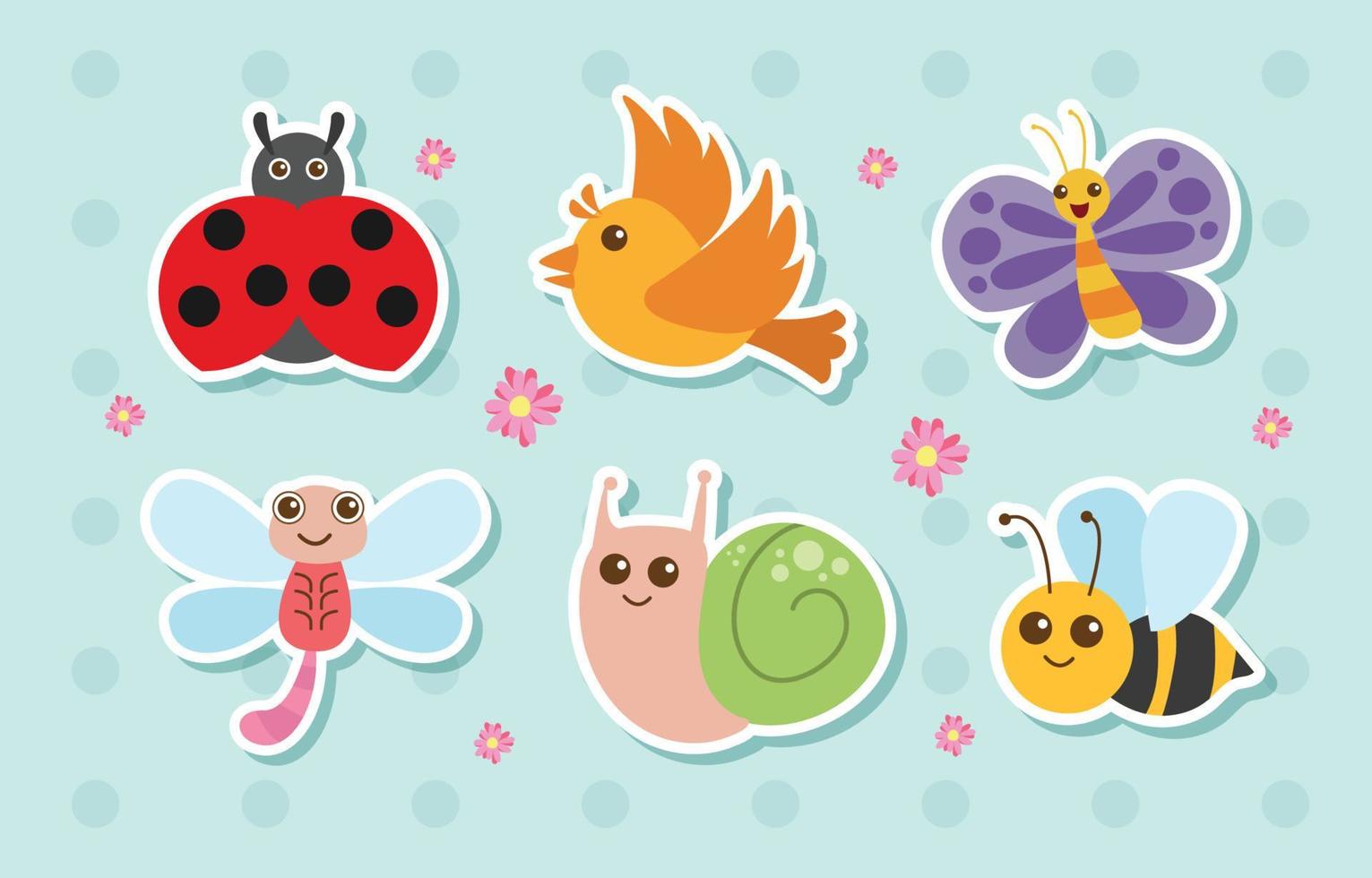 colección de lindas pegatinas de animales de primavera vector