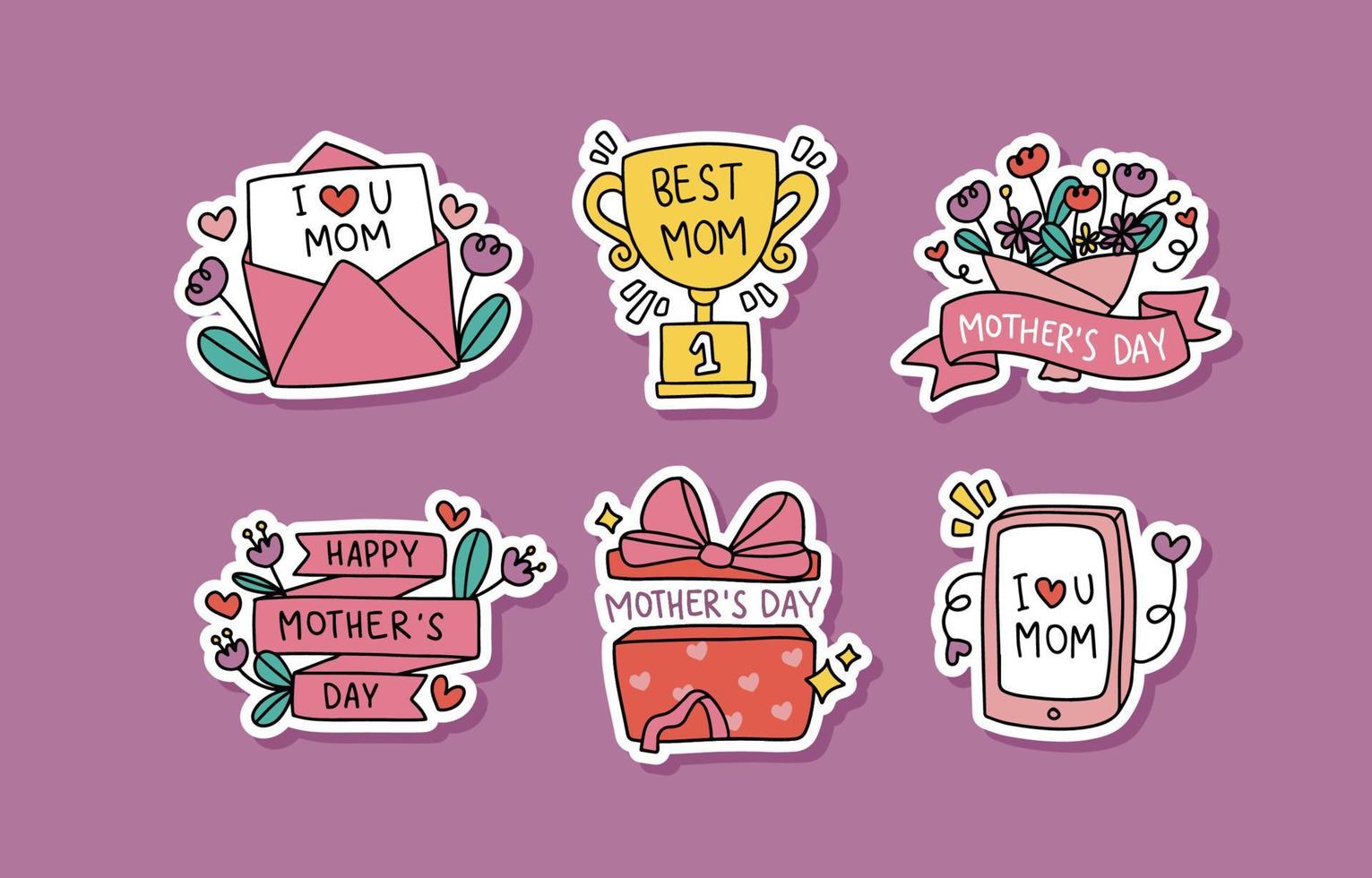 Beautiful Cute Hand Drawn Mother's Day Sticker Collection vector