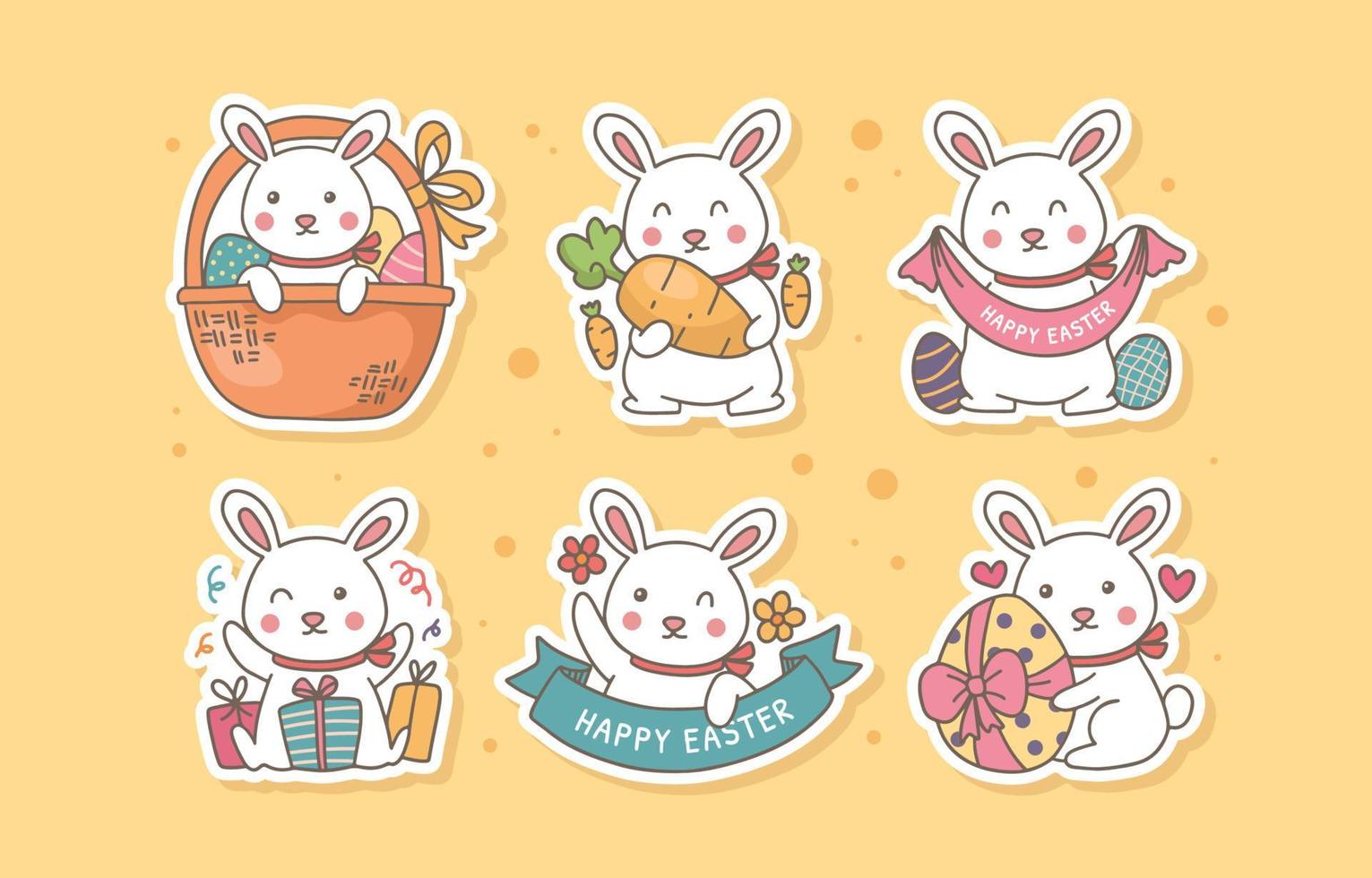 Collection Of Cute Hand Drawn Easter Rabbit Sticker vector