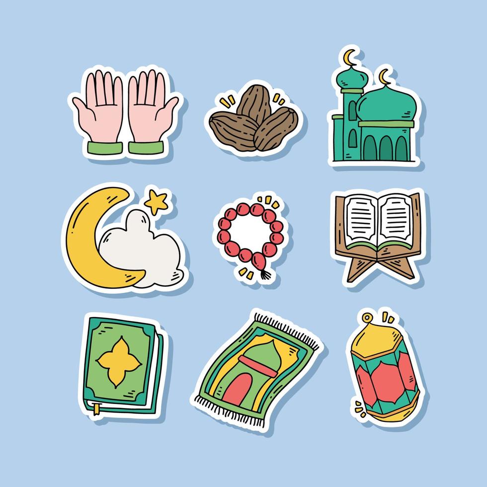 Collection of Hand Drawn Islamic Elements Sticker vector