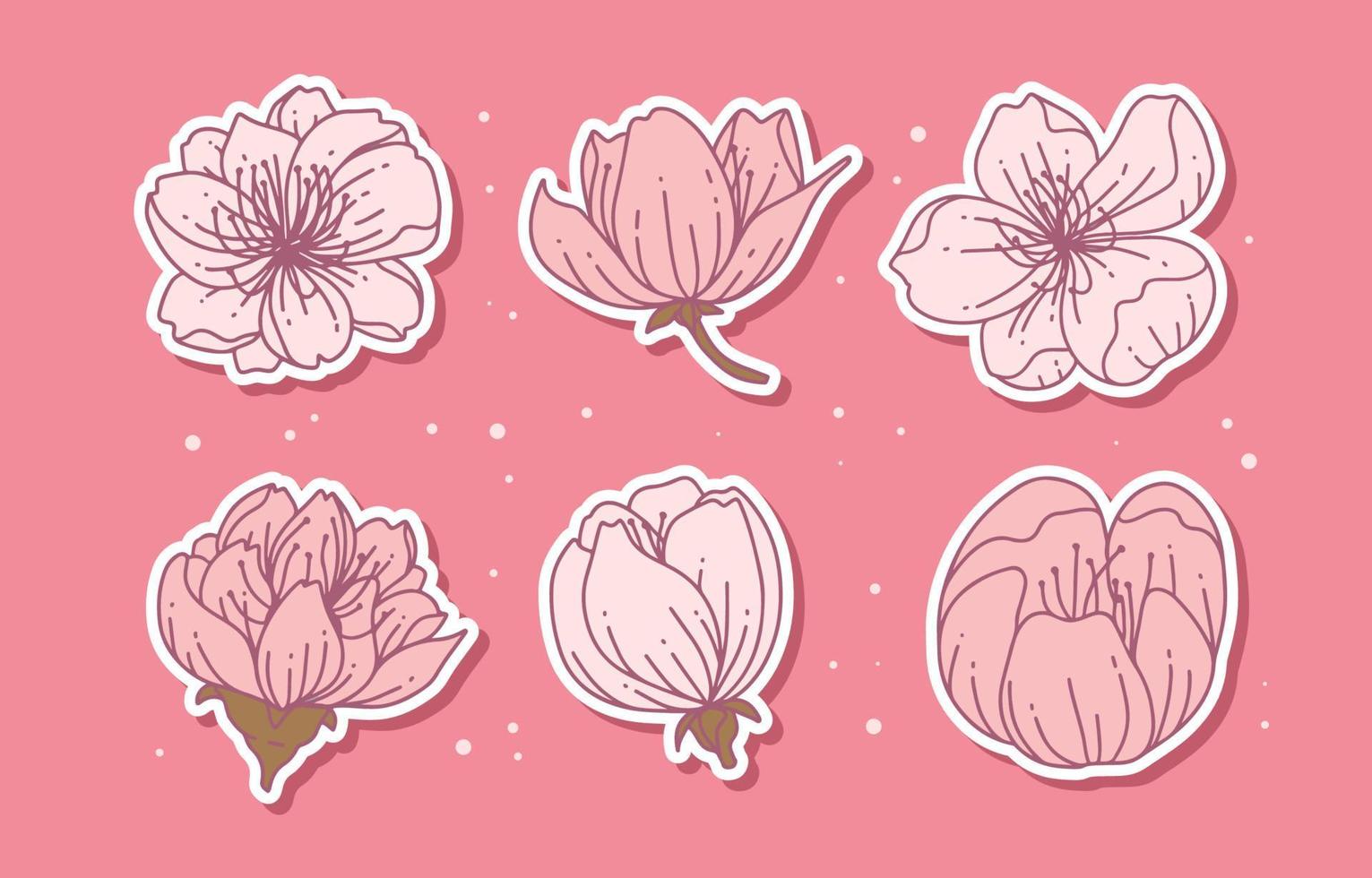 colección de pegatinas de flores de cerezo dibujadas a mano vector