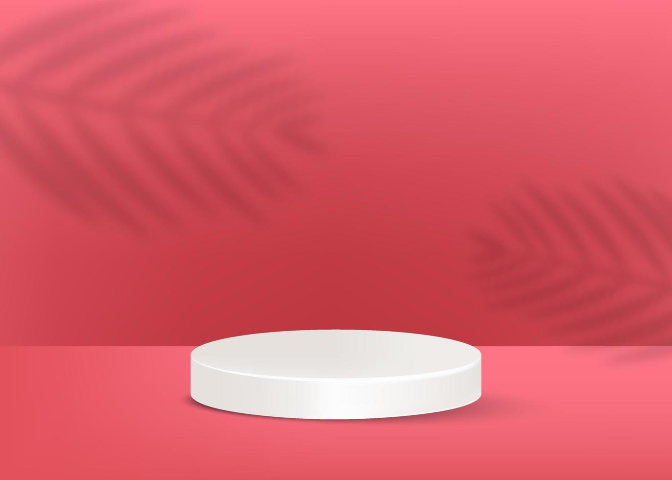 White product podium with tropical palm shadow on the pink background Vector