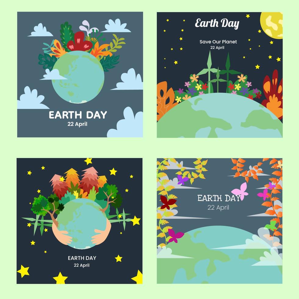 earth day social media post bundle vector