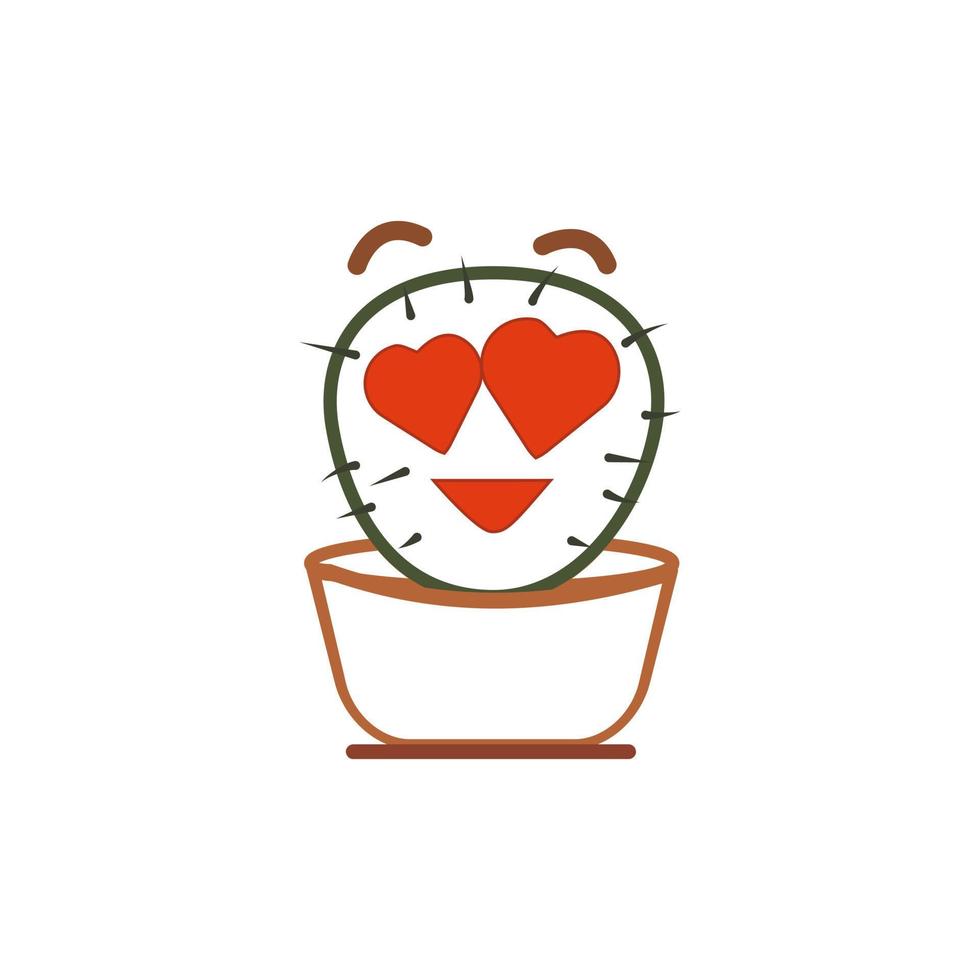 Linear cute cactus in love with a frozen face. Cartoon cactus with heart eyes. Thin linear icon. Vector isolated outline illustration