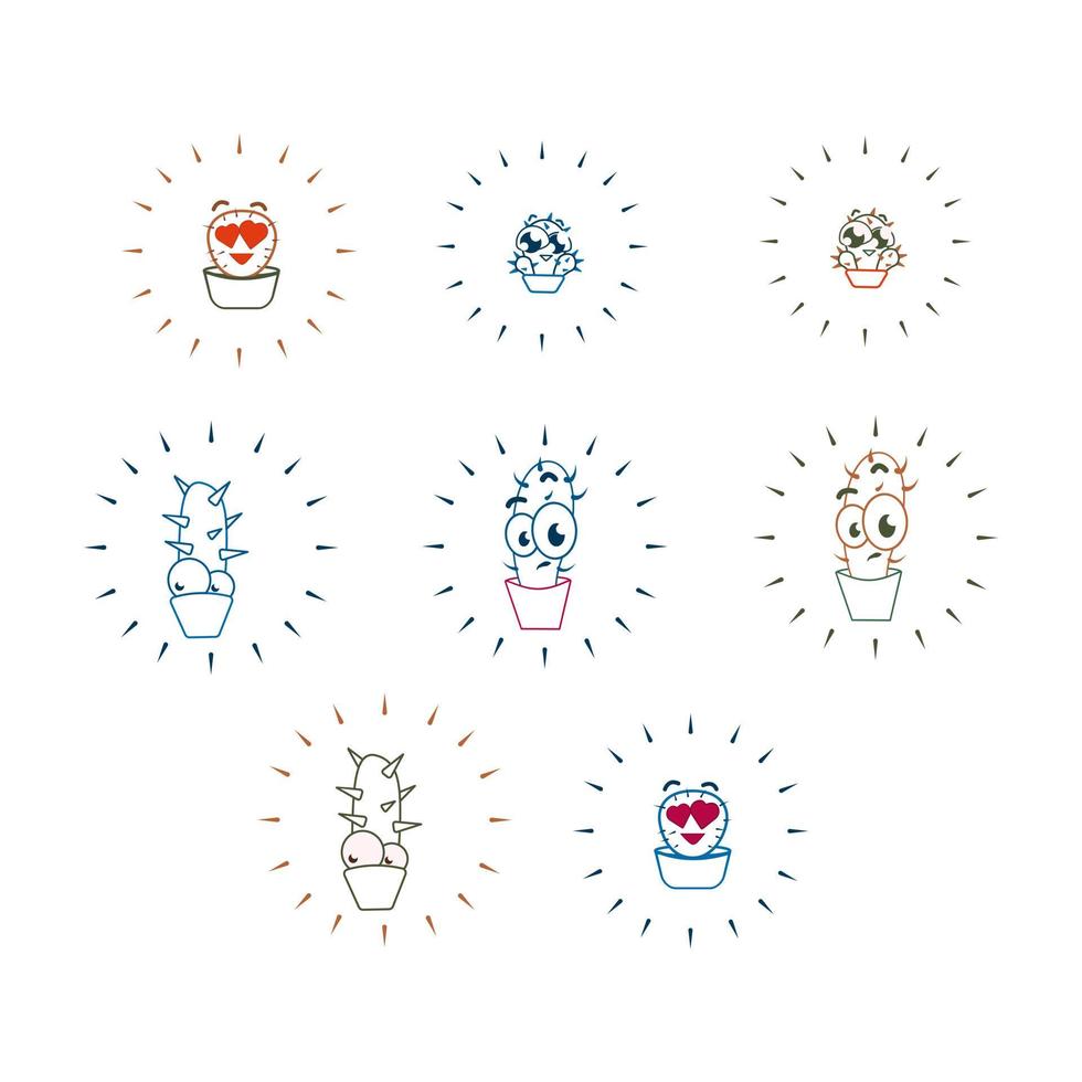 Set with cute vector cacti in pots. A collection of emoticons and emoji cacti