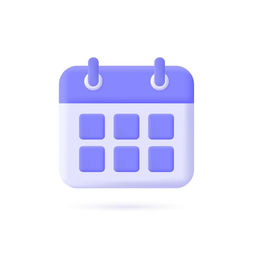 icono de calendario 3d en estilo de dibujos animados minimalista. ilustración vectorial aislado sobre fondo blanco. vector