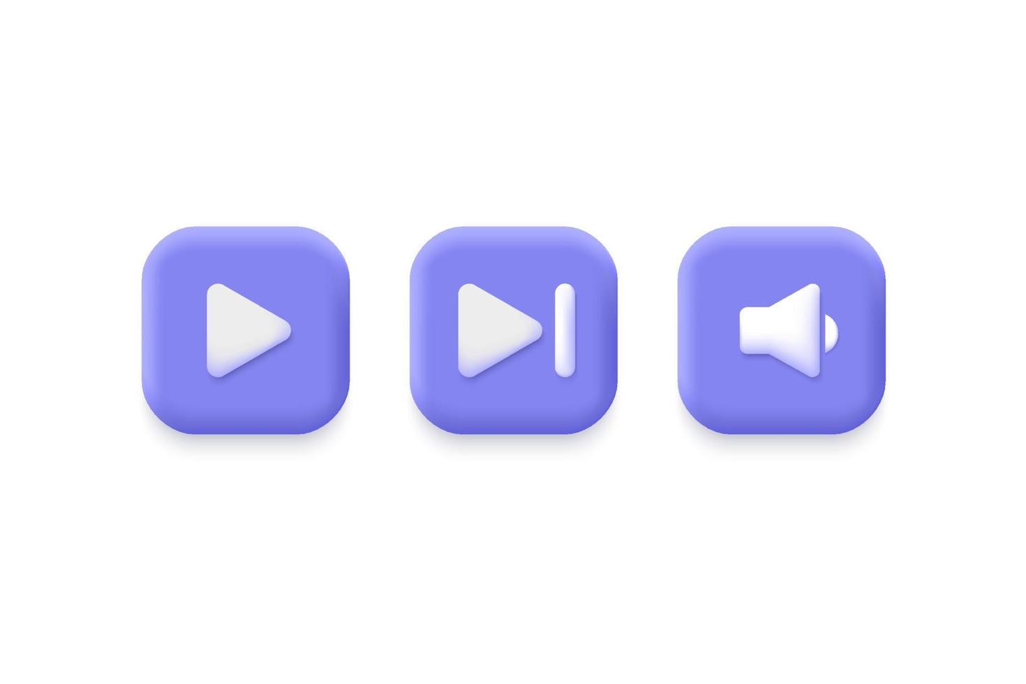 3d music player buttons in a minimalistic cartoon style. icon play, volume, go to end, next. vector