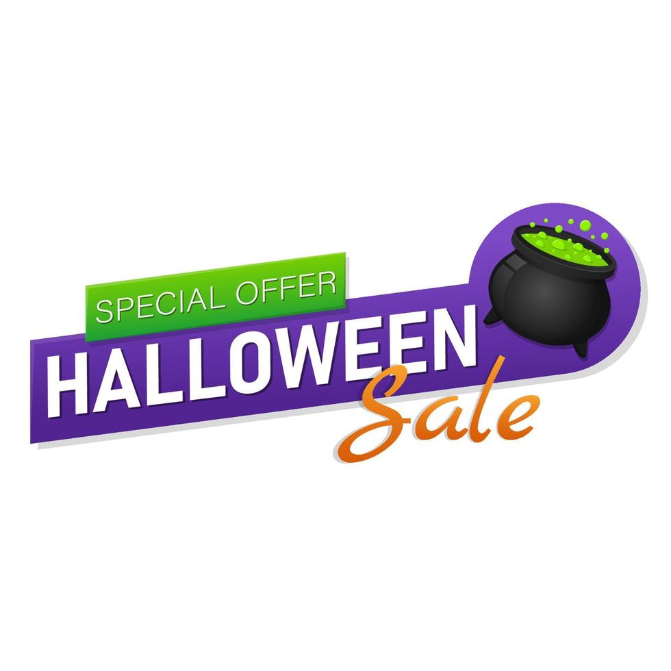 Happy Halloween sale banner or invitation. The witch's cauldron. vector