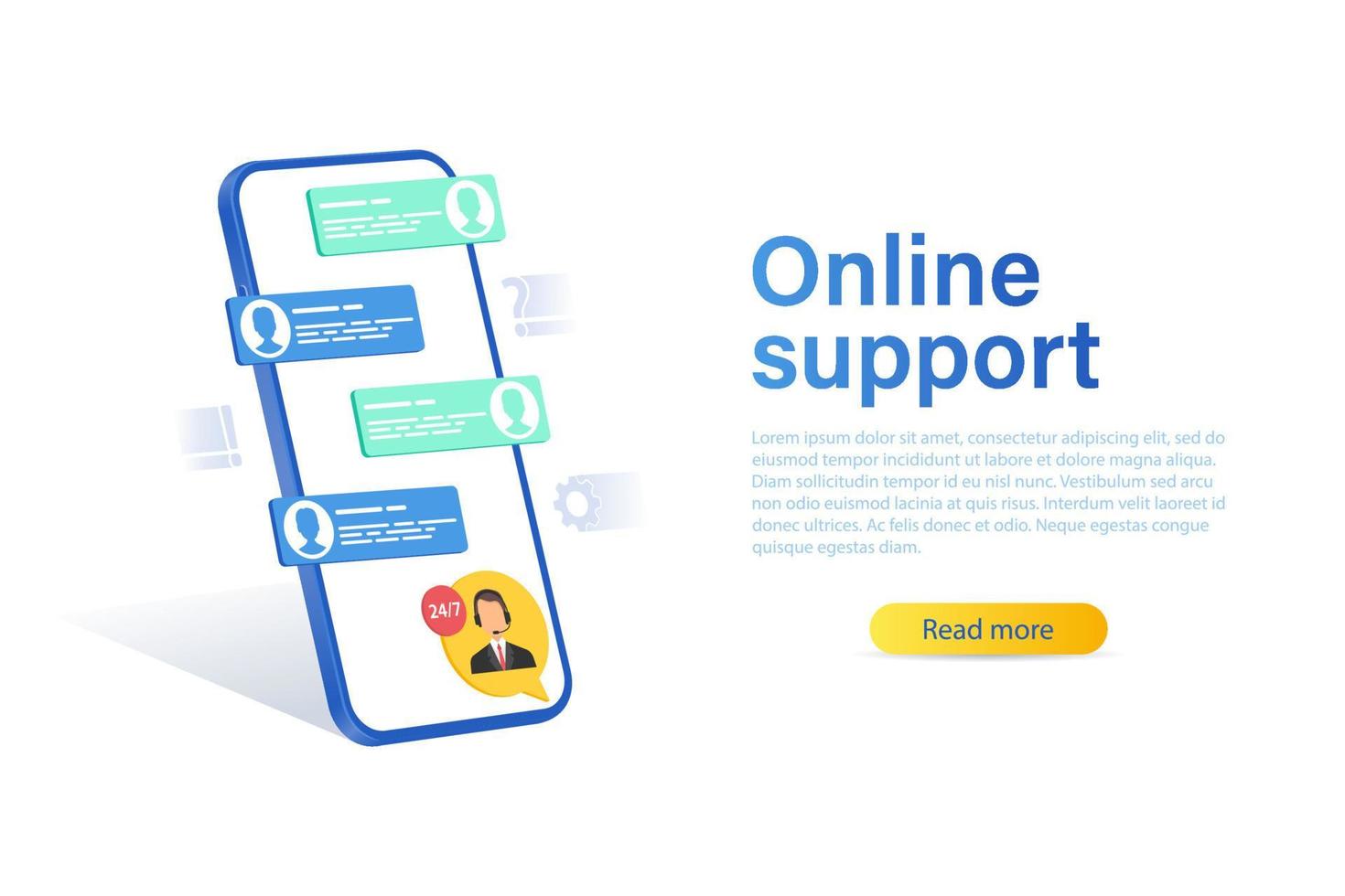 banner web con concepto de soporte en línea. servicio de asistencia ayuda a hacer frente a la orientación. vector
