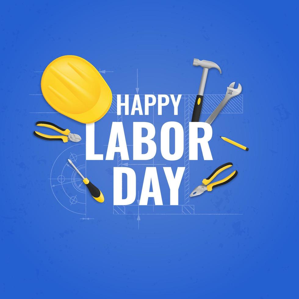 labor day promotion banner or poster template. vector illustration with construction tools. labor day celebration concept.