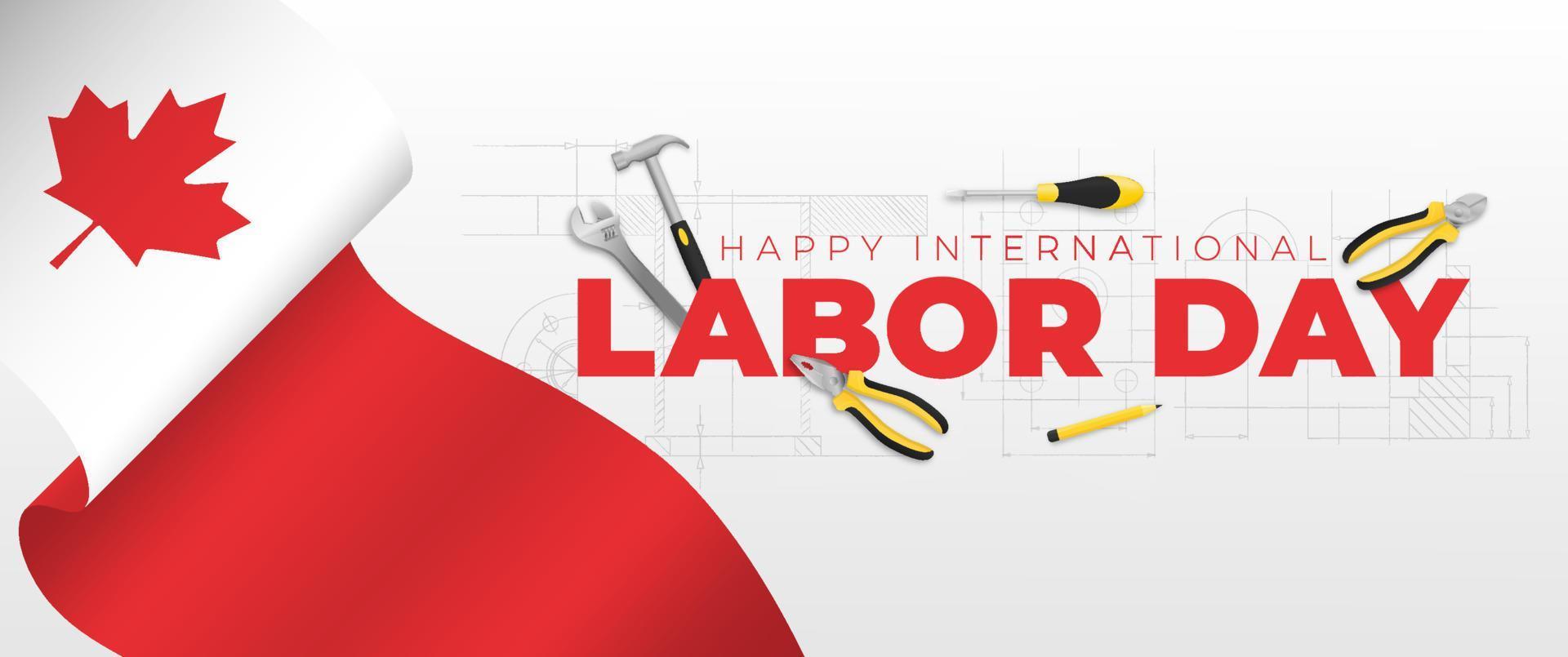 promotion banner or poster template with Canada flag for labor day. vector illustration with construction tools. labor day celebration concept.