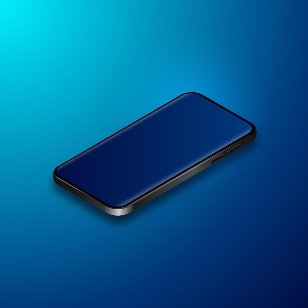 modern black smartphone. realistic mobile phone in isometric illustration. vector 3d illustration using gradient.