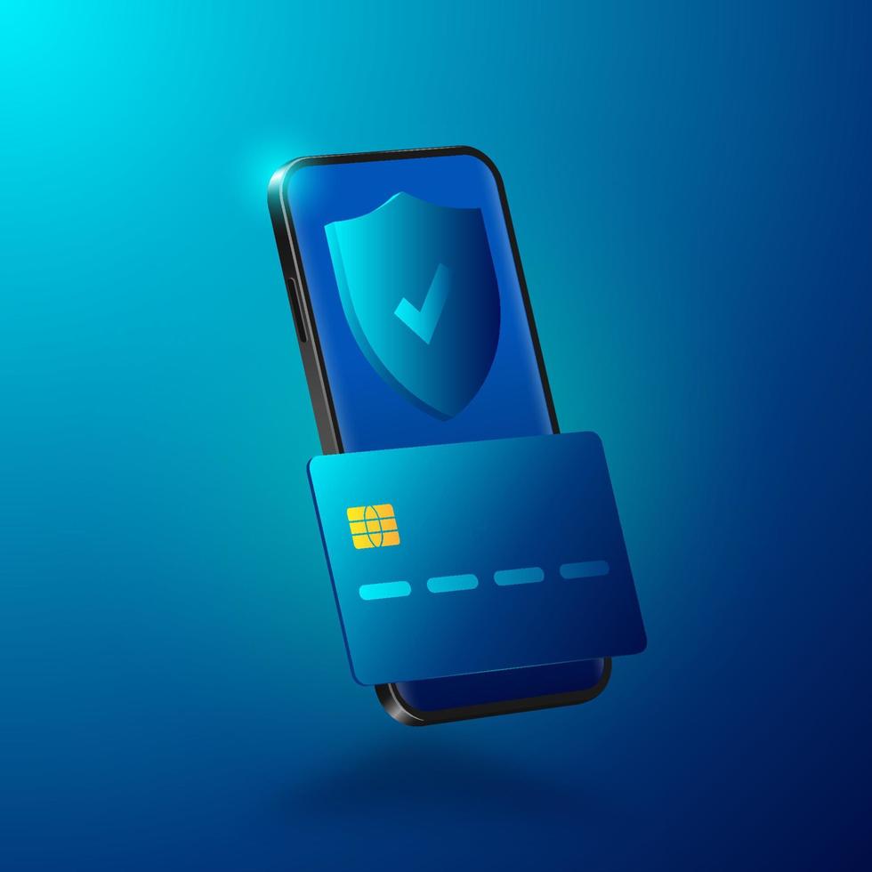 Vector isometric illustration of a mobile bank. Digital financial services and online shopping. Online banking by phone.
