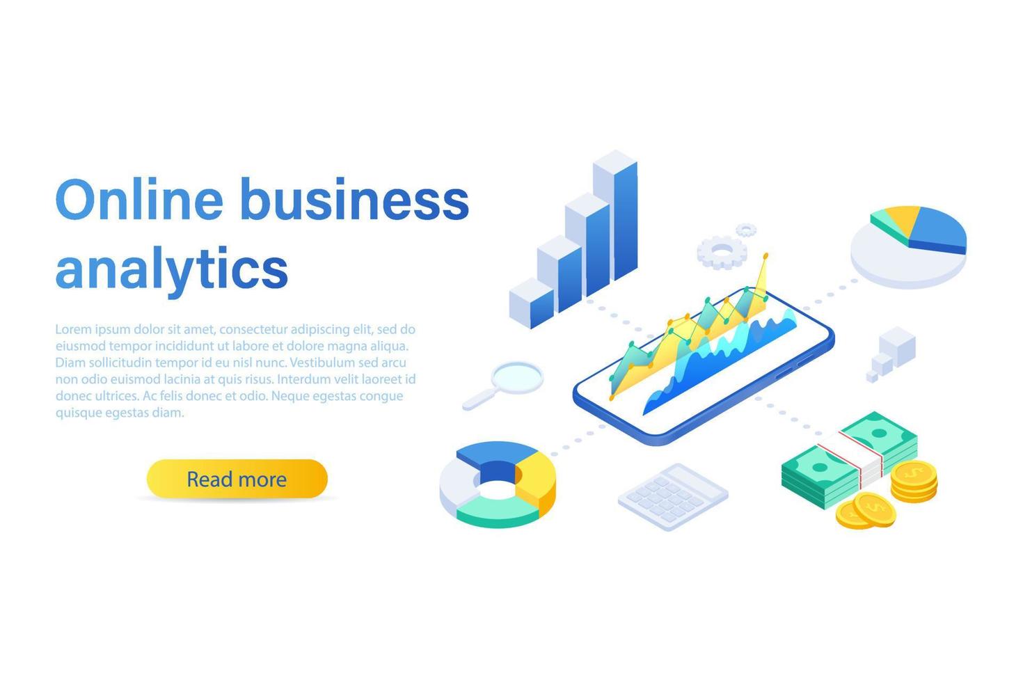 Online business analysis strategy isometric vector illustration.