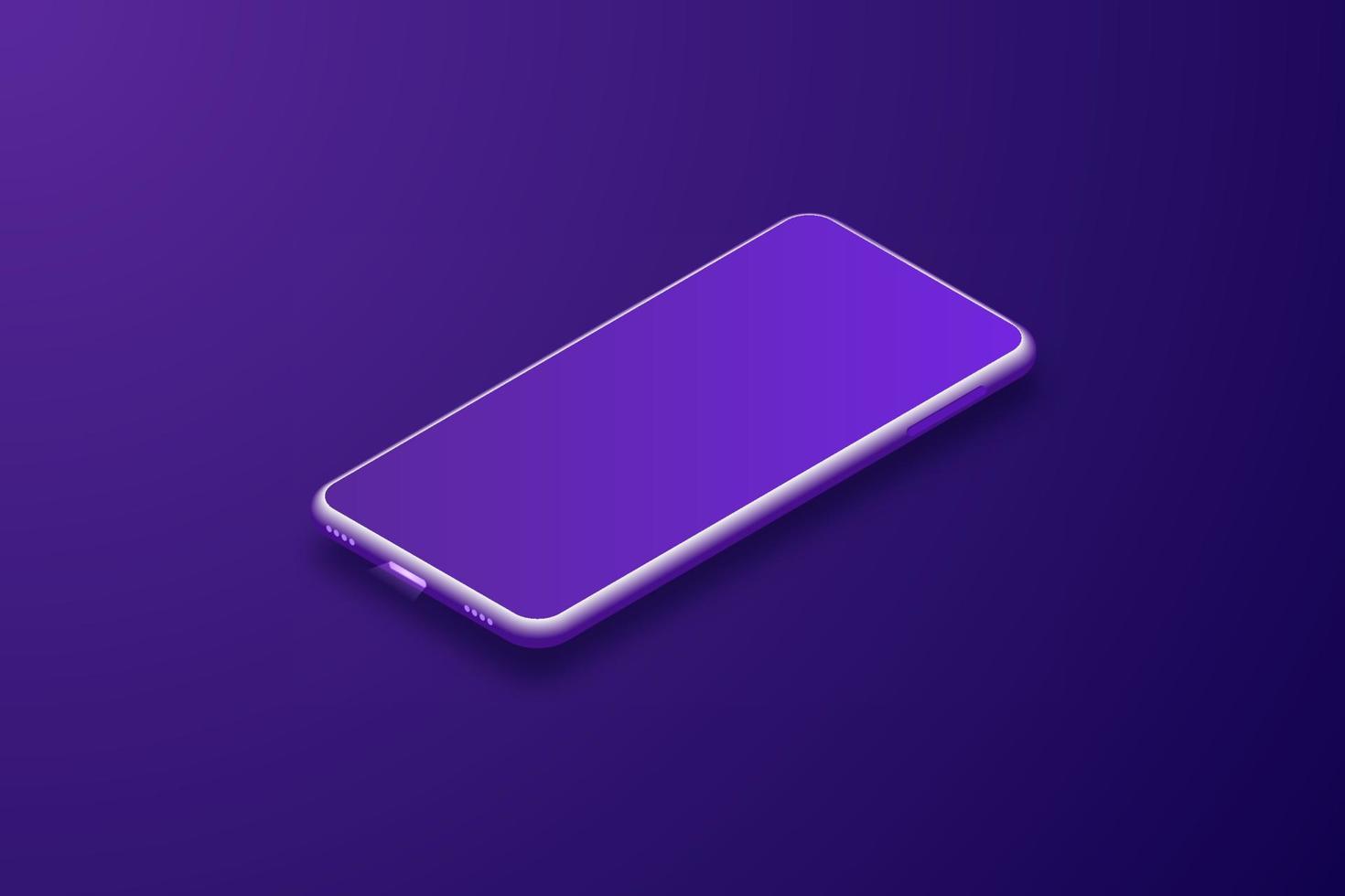 Imaginary smartphone. Vector 3d cell phone in perspective. Digital layout with trendy purple gradient. pattern against bluish purple background.