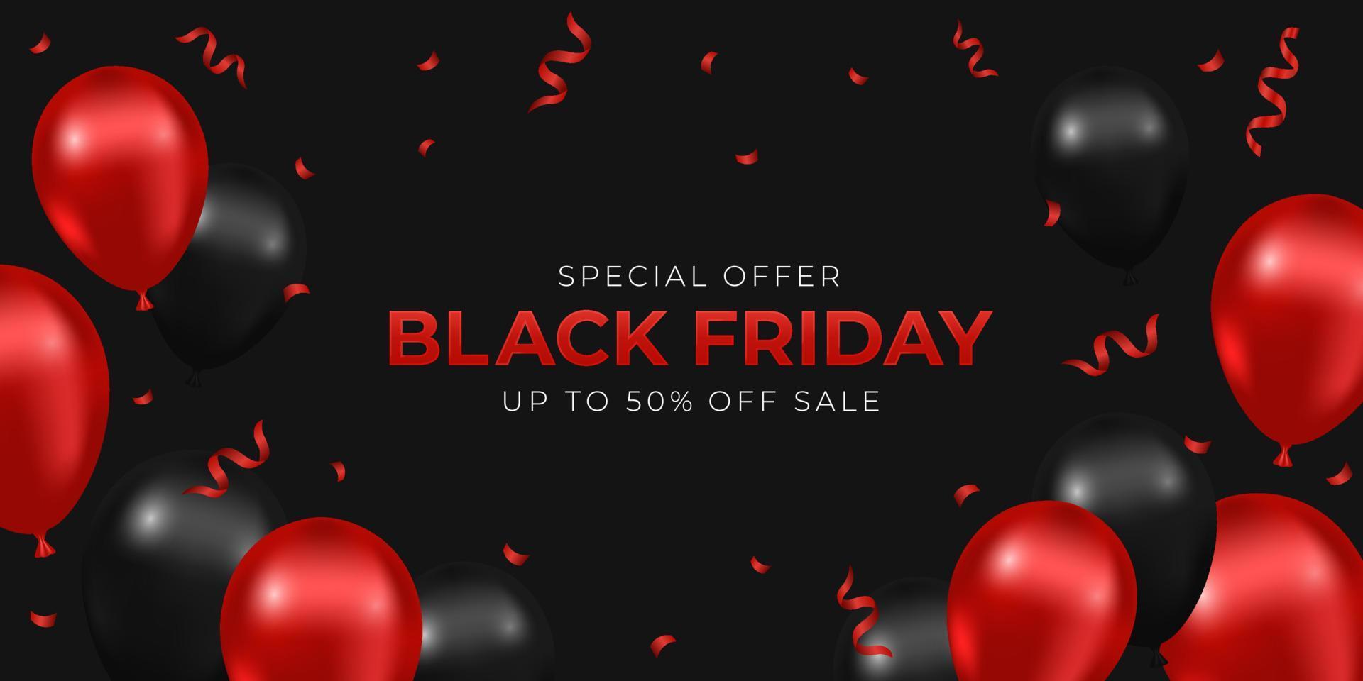 Black Friday Sale. Illustration for banners, posters or flyers with balloons and confetti. Vector illustration.