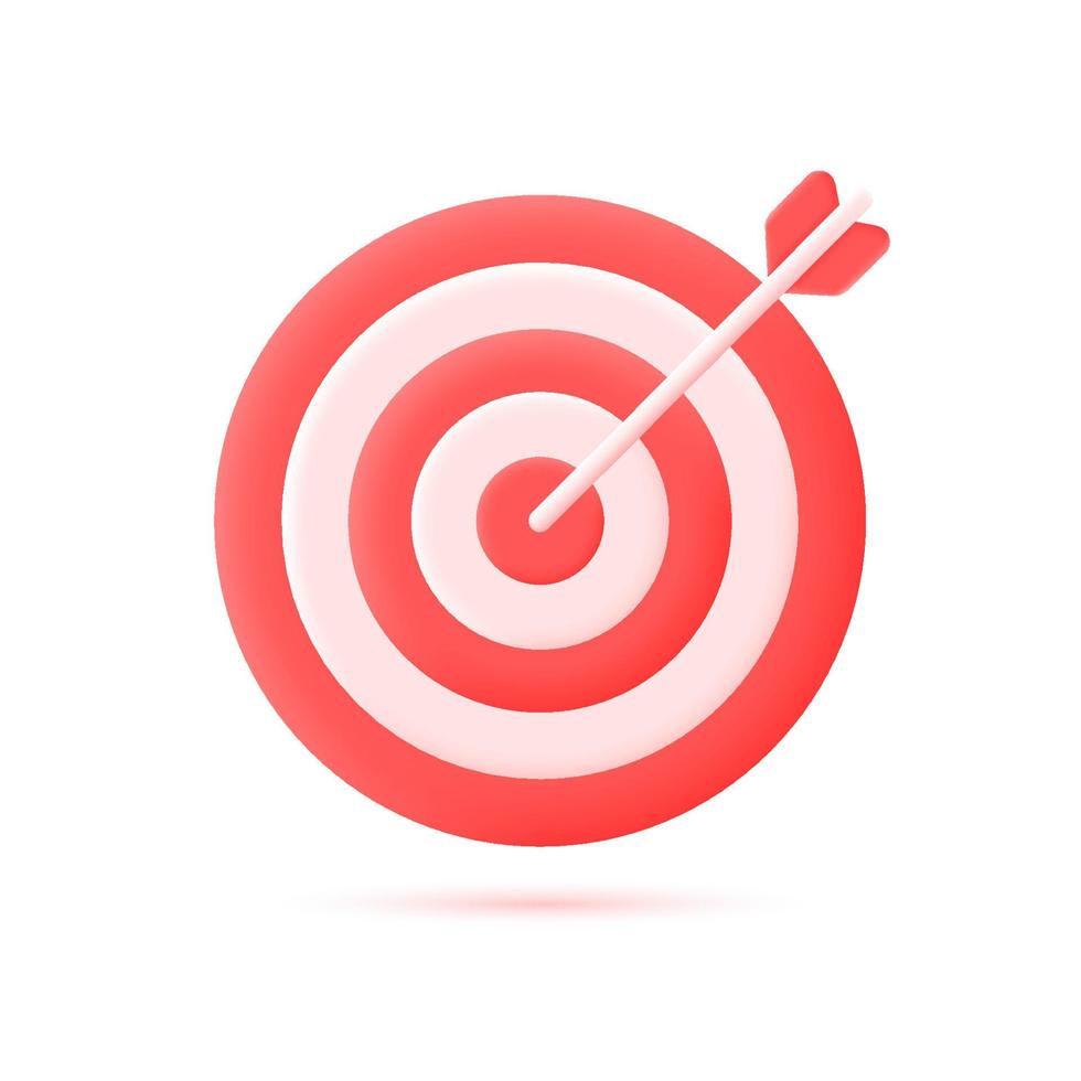Icono de destino 3d en el centro del cual golpeó la flecha. el concepto de lograr un objetivo en la vida o en los negocios. vector