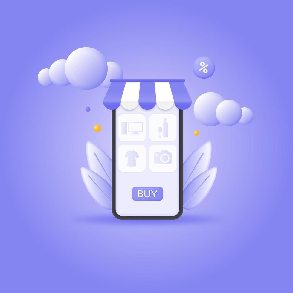 shopping app on smartphone screen. vector