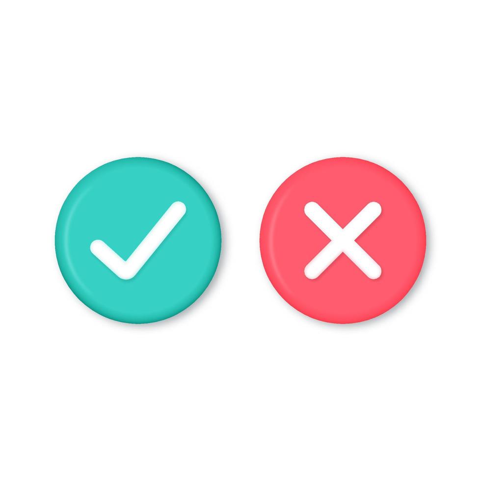 Checkmarks and wrong marks, checkmarks and crosses, accepted, rejected, approved, rejected, correct, incorrect, correct, false - green and red color vector label symbols.