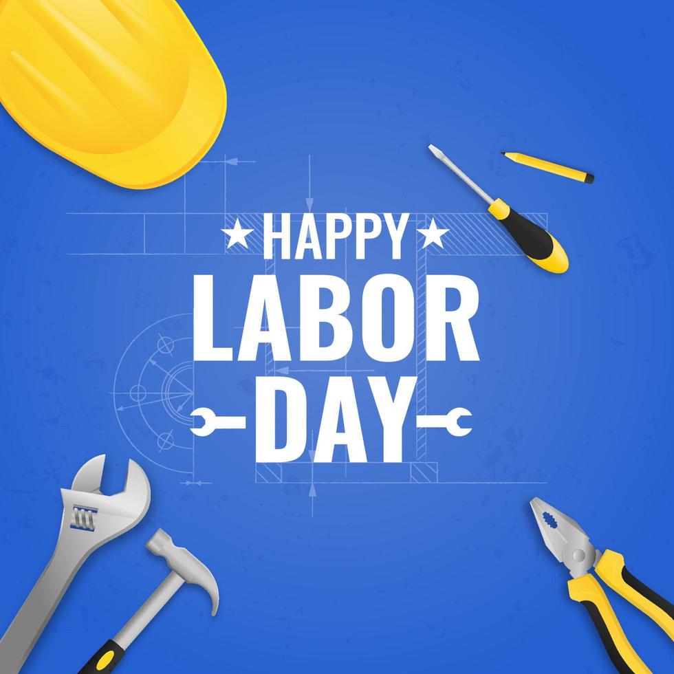 labor day promotion banner or poster template. vector illustration with construction tools. labor day celebration concept.