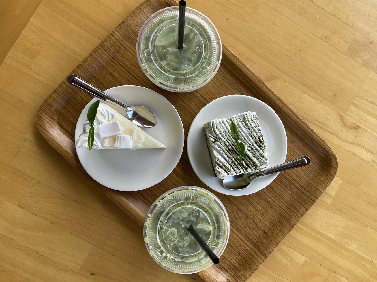 Cake and Ice green tea photo