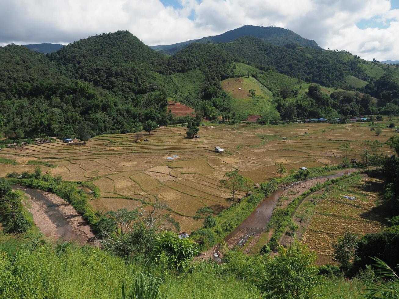 Mountain view and fields photo