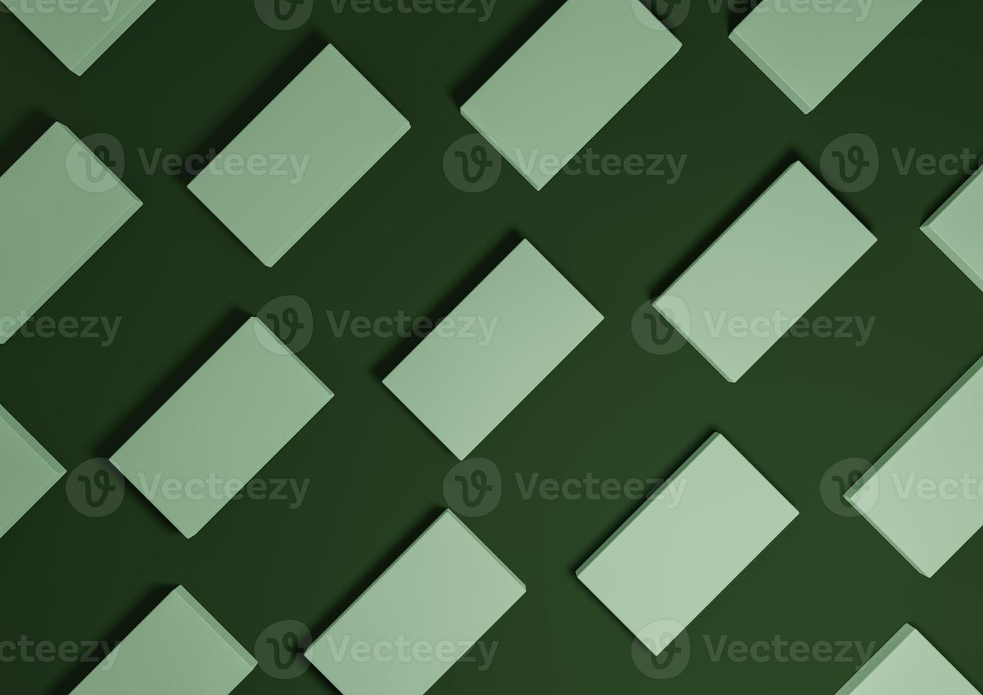 Dark, warm green, 3D render minimal, simple, modern top view flat lay product display from above background with repetitive square stands in a pattern photo