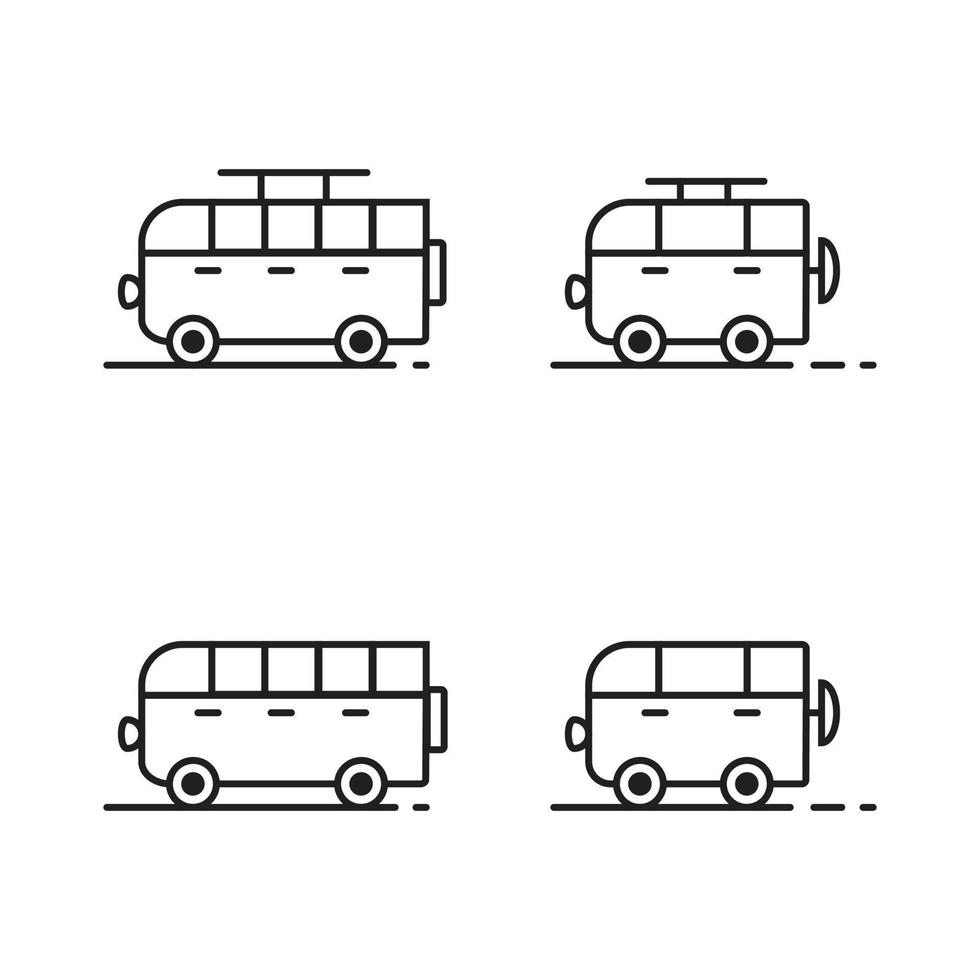 A van for traveling, camping. Trailers for tourism, family vacations. Vector icon. Black line isolated with thin line, vector symbol