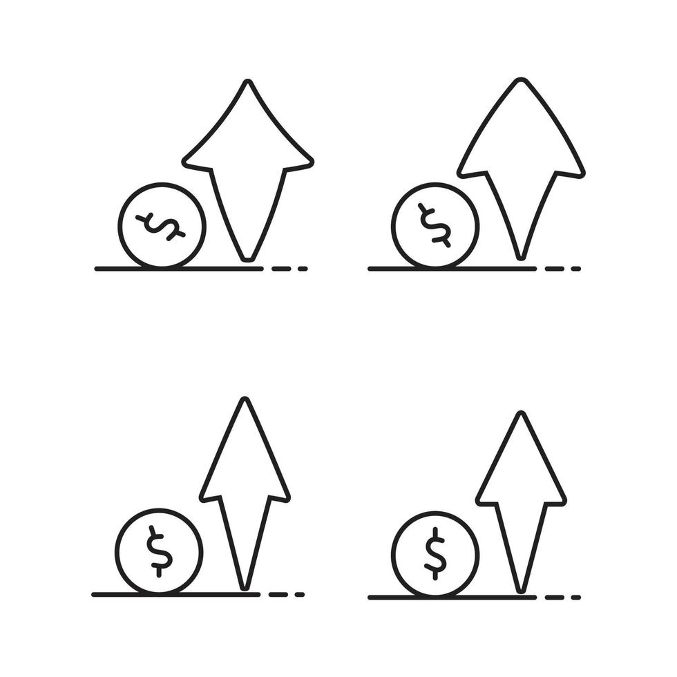 conjunto de iconos financieros, flechas hacia arriba varias formas símbolos de flecha ilustración vectorial. vector