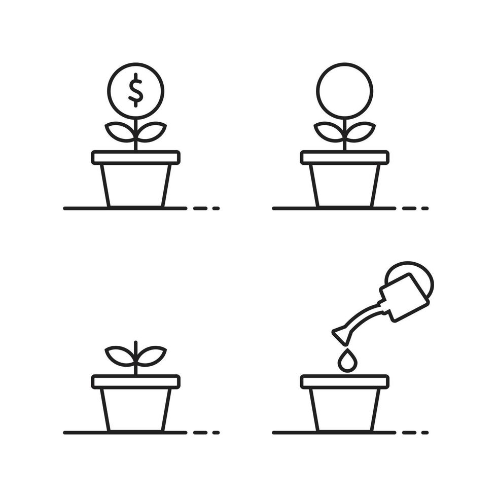 Set of premium vector growing money plant thin line icons. Trendy flat style vector symbol on white background.