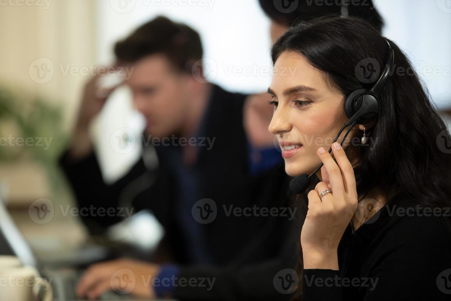Service Team Concept. Operator or Contact Center Sale in Office, Information People Call Center, Quality Professional Team Sales Support Office. Environment Workplace Representative Company. photo