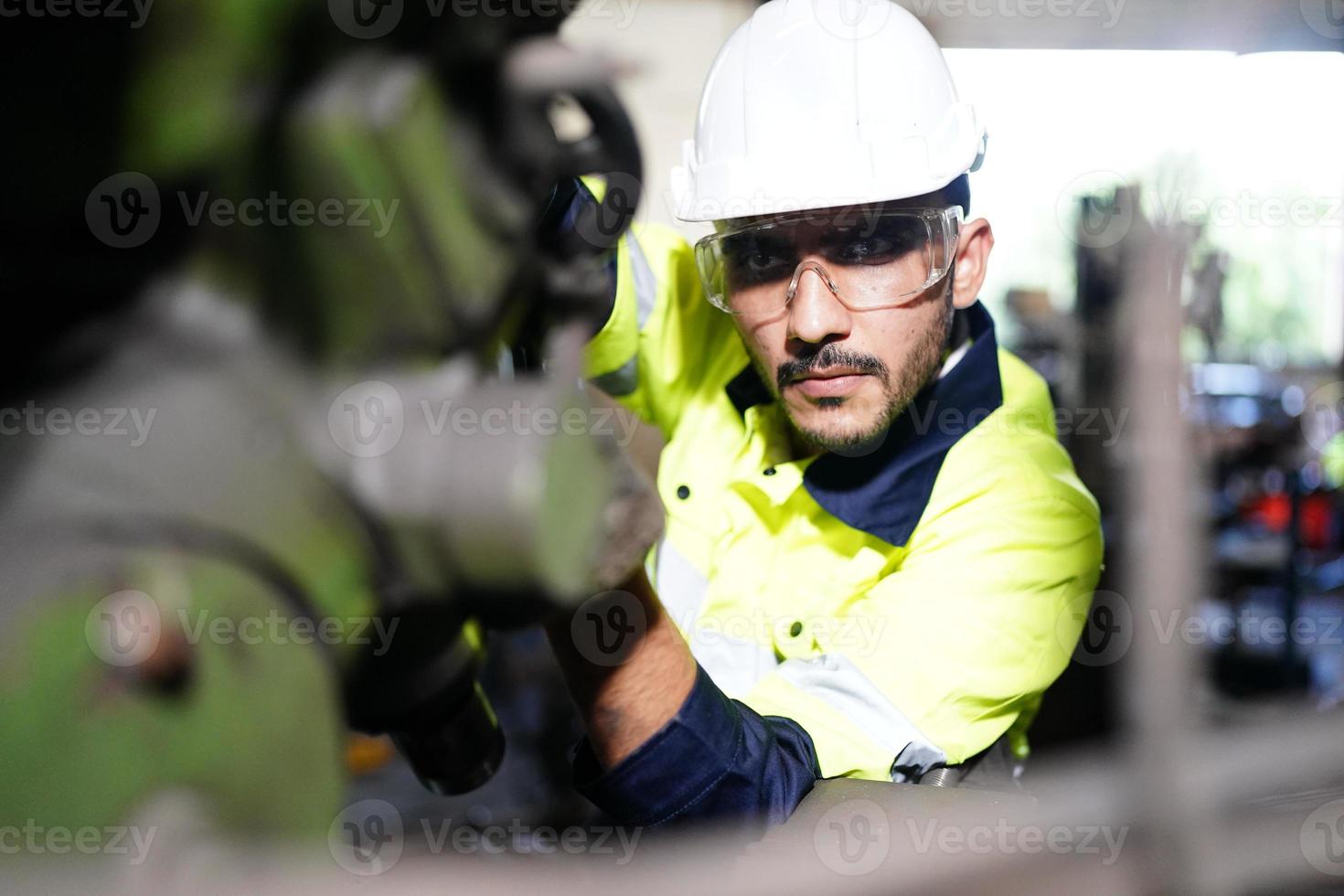 Professional men engineer worker skills quality, maintenance, training industry factory worker , warehouse Workshop for factory operators, mechanical engineering team production. photo