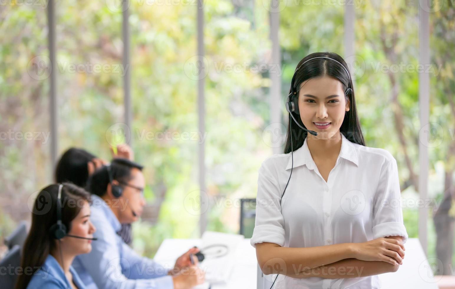 Service Team Concept. Operator or Contact Center Sale in Office, Information People Call Center, Quality Professional Team Sales Support Office. Environment Workplace Representative Company. photo