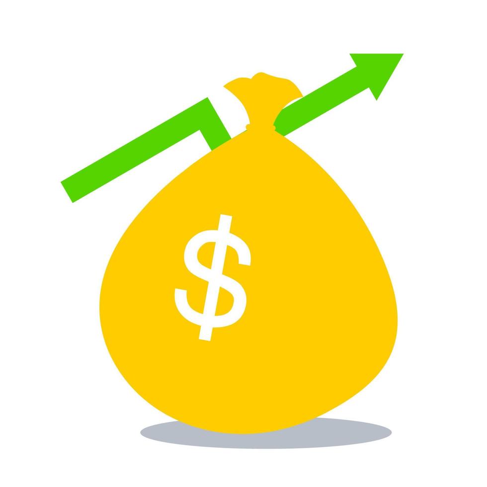 The concept of return on investment. arrow of business growth. dollar money bag. graph increases profit. finance. illustration. blue, yellow, and green. vector