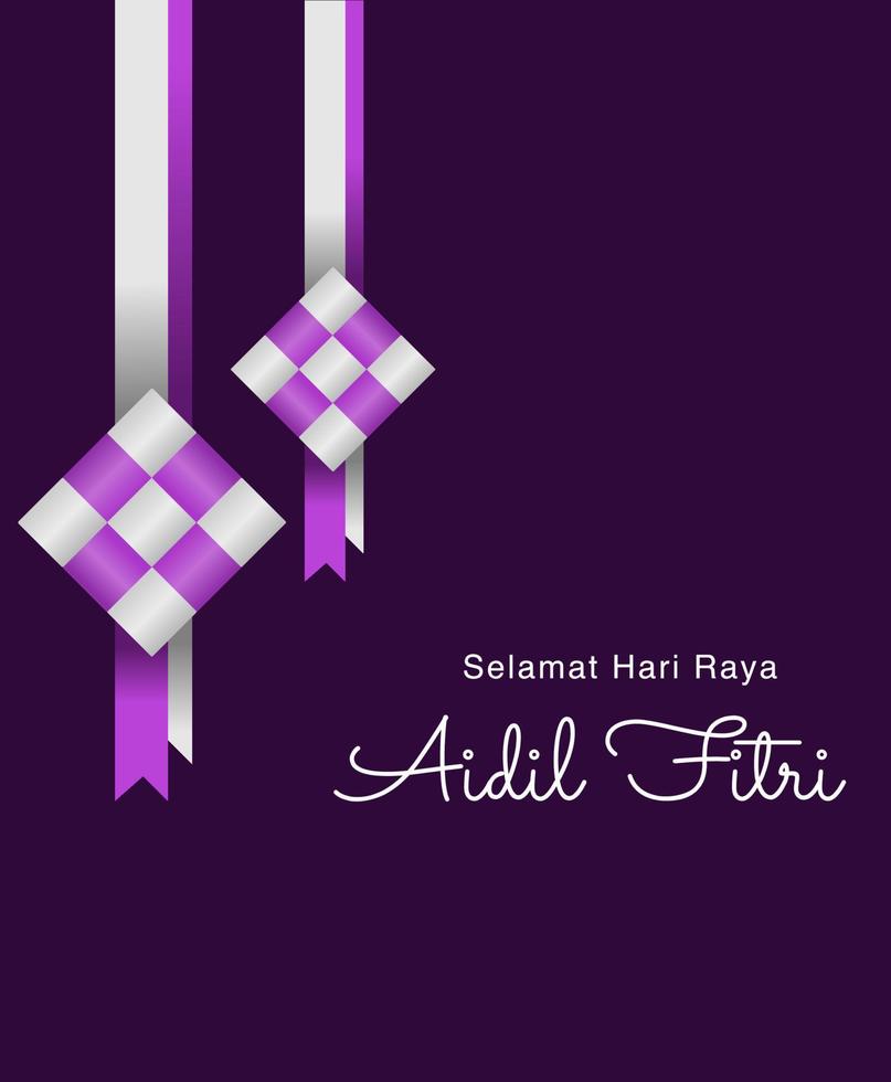 Selamat Hari Raya Aidilfitri greeting card. Vector ketupat with green background. translation Fasting Day of Celebration