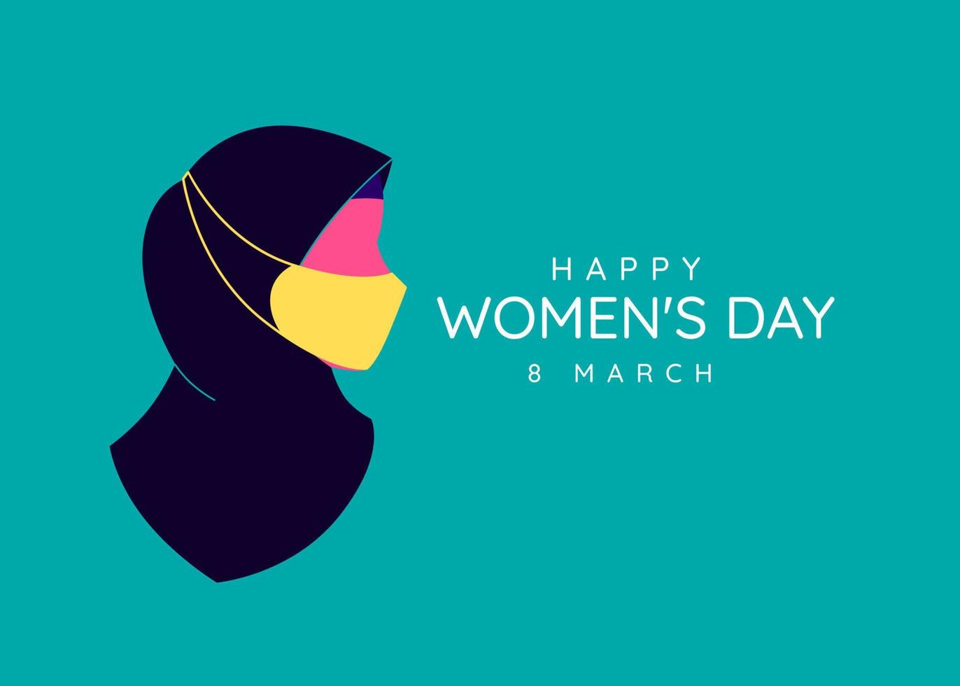 Happy Women's Day holiday illustration. muslim girl face with hijab and mask. ideal for web banner or greeting card vector