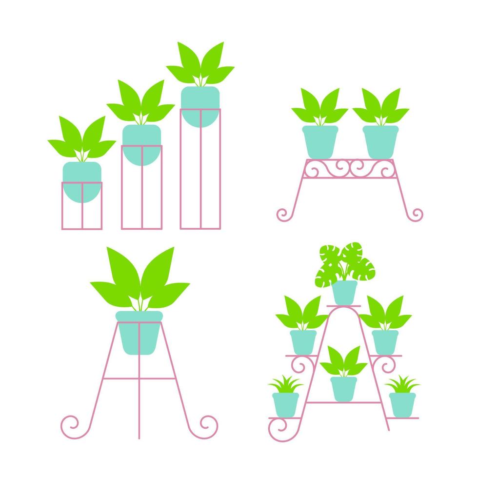 set of iron plant stand vector
