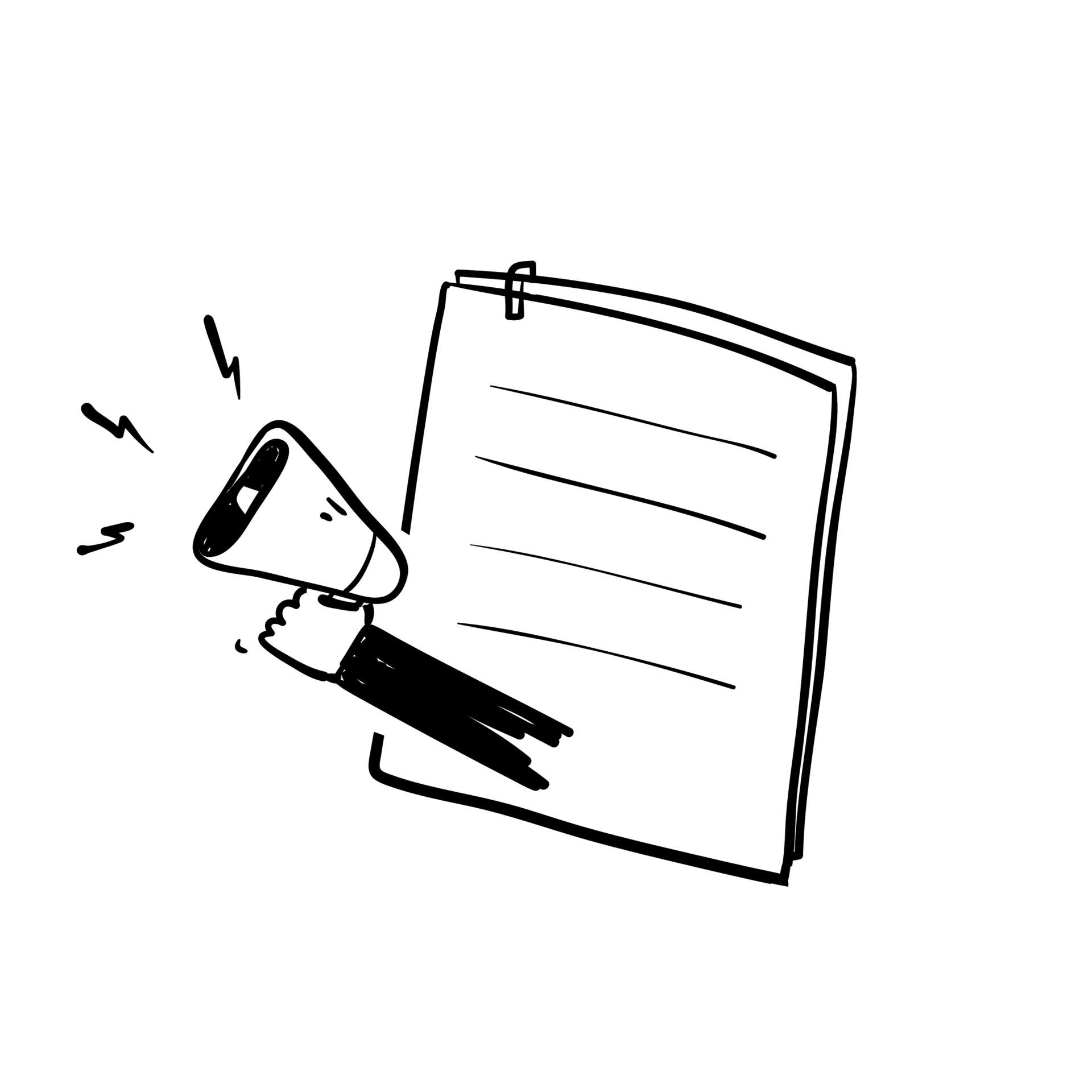 hand drawn doodle clipboard paper and megaphone illustration vector ...