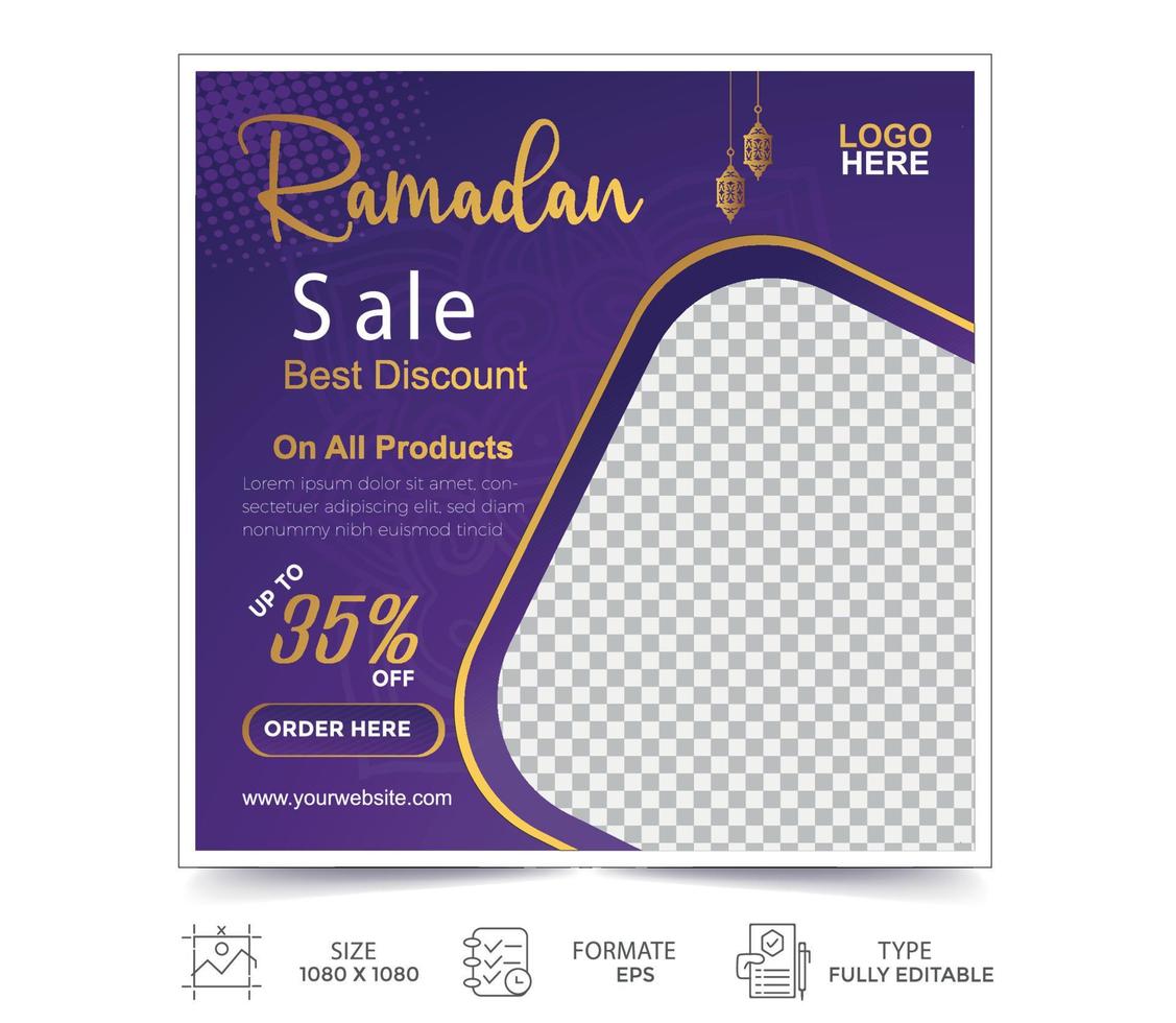 Ramadan advertising islamic social media post template. Eid al fitr sale banner. vector illustration