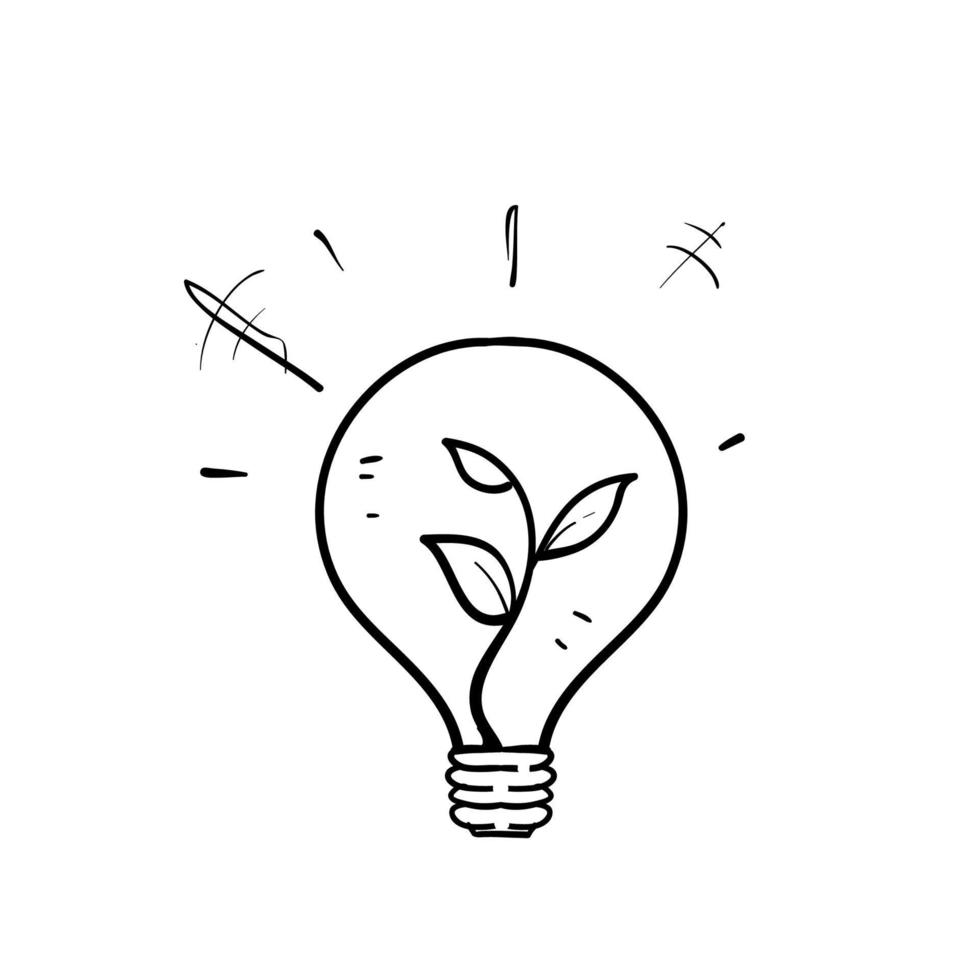 hand drawn doodle light bulb with plant inside symbol for ecological energy illustration icon vector