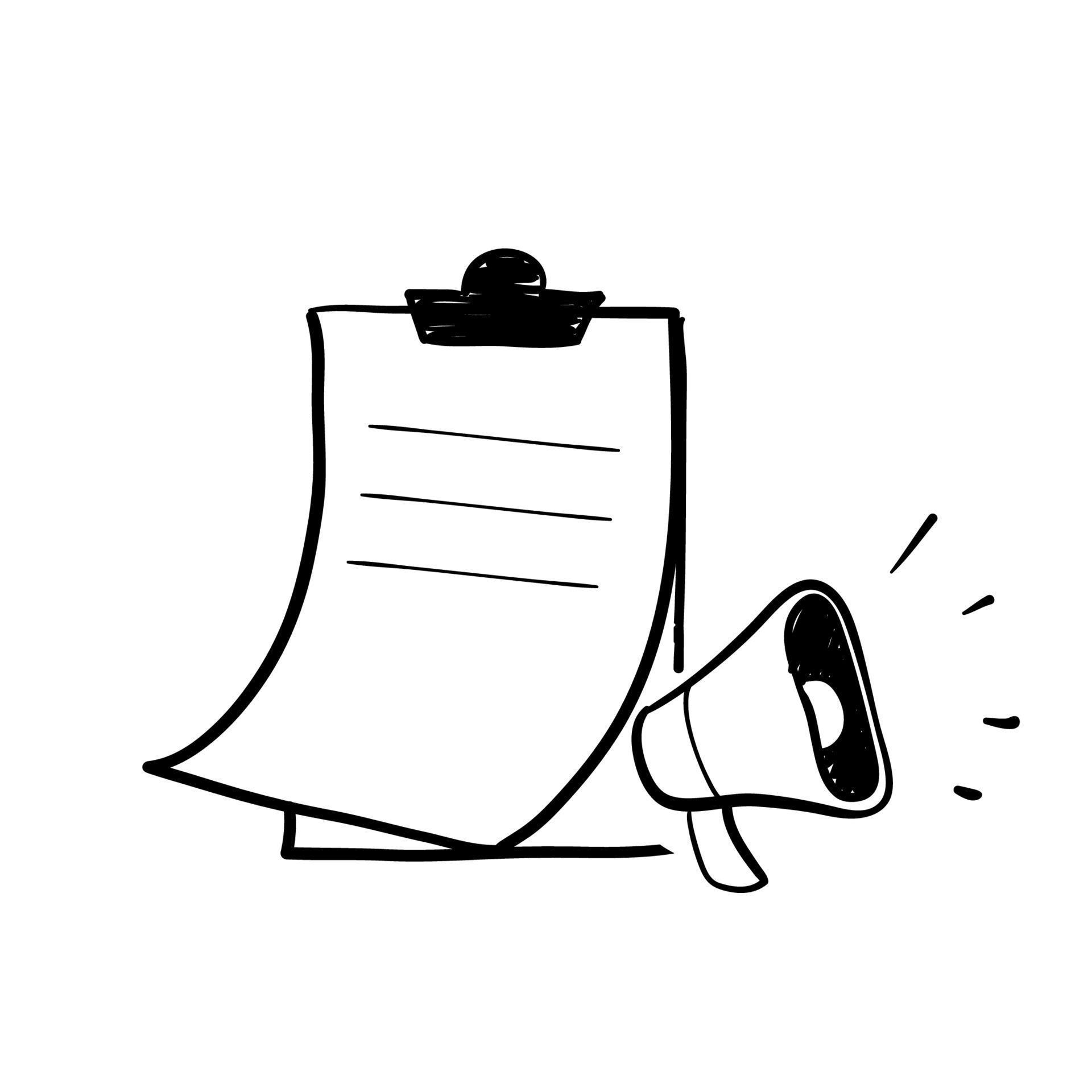 hand drawn doodle clipboard paper and megaphone illustration vector ...
