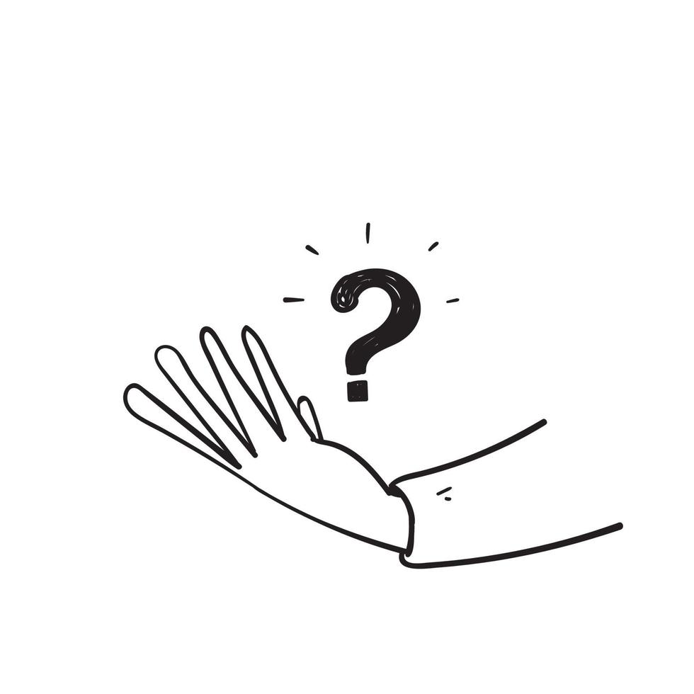 hand drawn doodle hand holding question mark illustration vector isolated