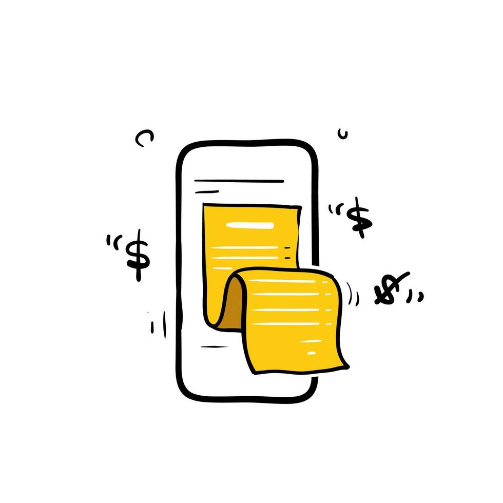 hand drawn doodle Smartphone receipt bill symbol for Billing check online isolated vector