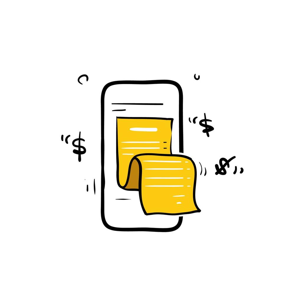 símbolo de factura de recibo de teléfono inteligente de garabato dibujado a mano para verificación de facturación en línea aislado vector