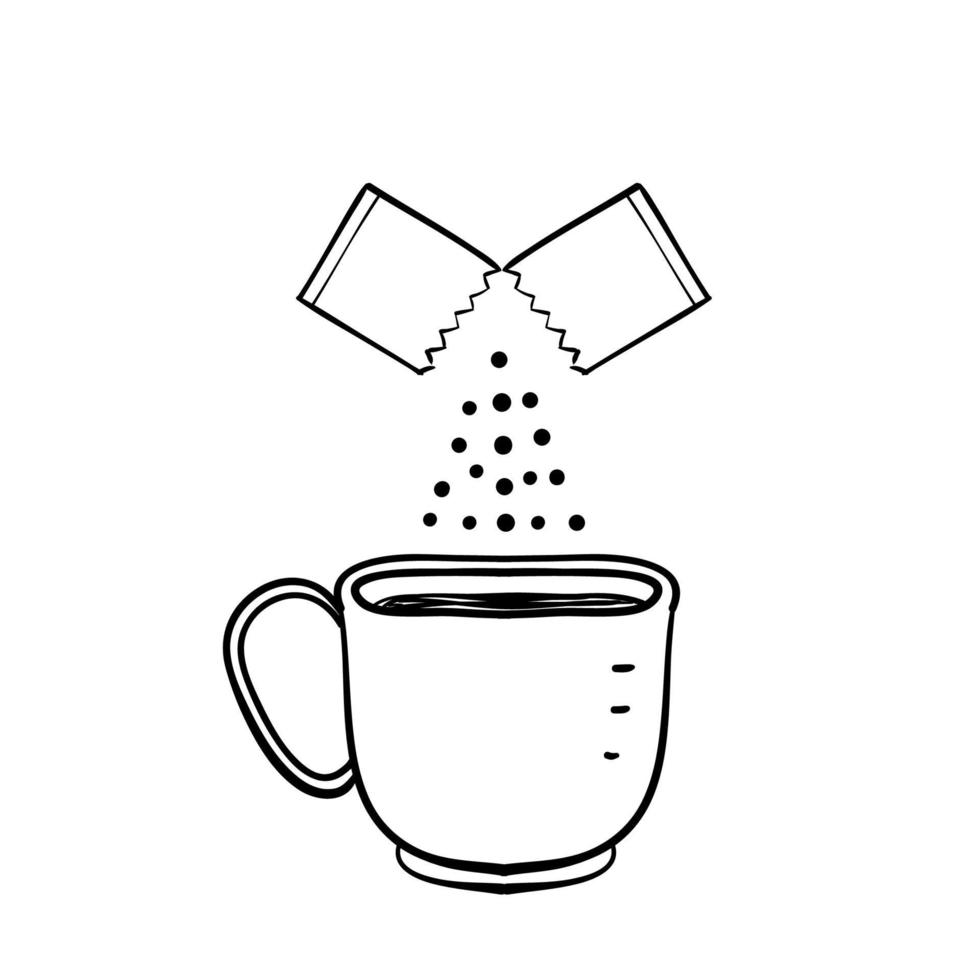 hand drawn doodle pouring sugar in the cup illustration vector isolated