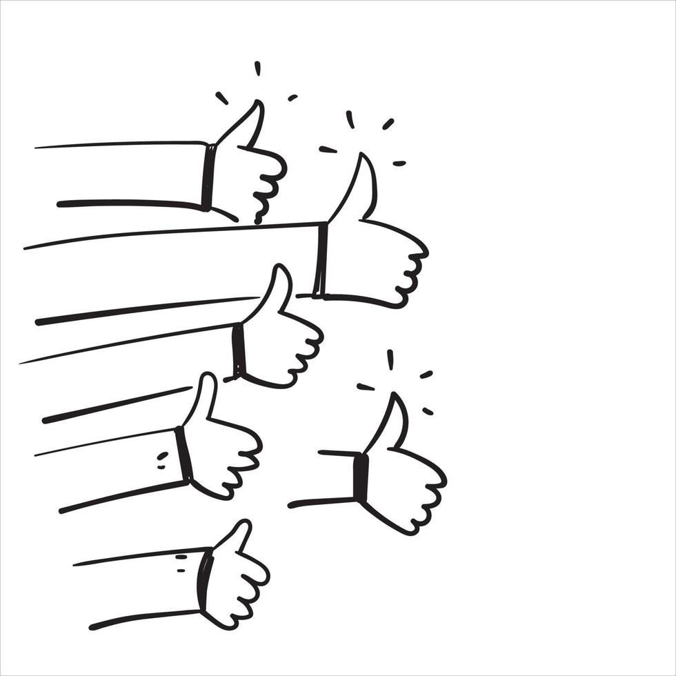 hand drawn doodle people audience thumb up illustration vector isolated