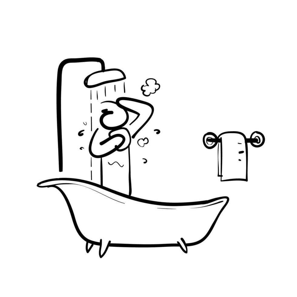 hand drawn doodle human in shower icon illustration vector isolated