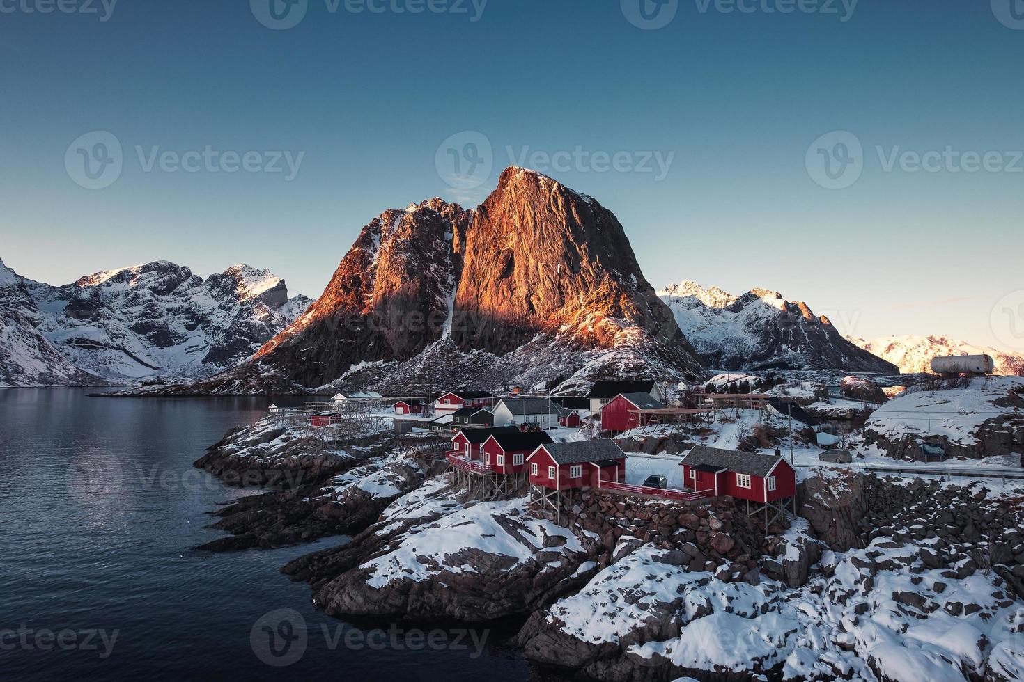 Scandinavian house or Hamnoy fishing village in Moskenes at Lofoten islands photo