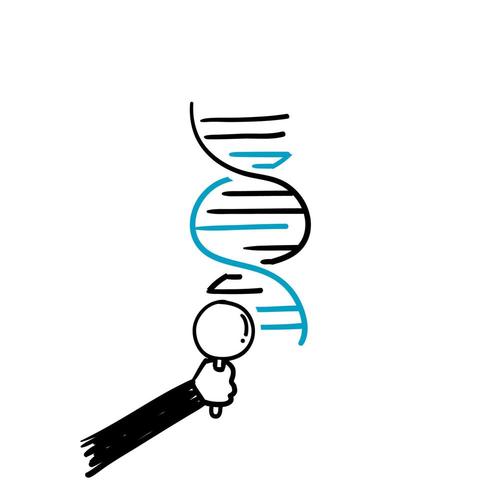 hand drawn doodle dna and magnifying glass illustration icon isolated vector